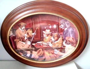 Franklin Mint Heirloom Plate &  Frame "Full House" Dogs Playing Poker Cards - Picture 1 of 2