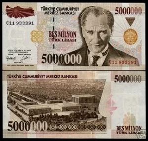 Turkey 5,000,000 LIRA 5 MILLION P-210 1970 (1997) Turkish Mausoleum UNC BANKNOTE - Picture 1 of 6