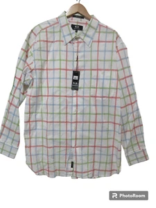Sz XXL NWT $48 Vintage DOMANI Check Plaid White Cotton Long Sleeve Shirt Men Y2K - Picture 1 of 11