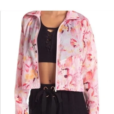 Chaqueta Cortavientos NANETTE LEPORE, Rosa Floral Bolsillos Cremallera Completa Femenina Boho, M Foto 1 de 4