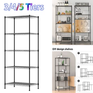 3/4/5Tier DIY Wire Shelving Unit Height Adjustable Metal Standing Storage Shelf - Picture 1 of 18