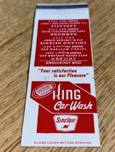 Vintage Matchbook Cover SINCLAIR, KING CAR WASH, Chicago / Hammond / Kankakee - Picture 1 of 3
