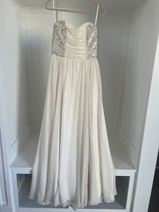 truvelle dress chifon gray White sequin Bernadette gown sz 10 Sweetheart A Line - Picture 1 of 15