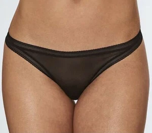 ON GOSSAMER Cotton Mesh Lace Trim Black Thong Panty NEW Womens Sz S 5 G2130 - Picture 1 of 6