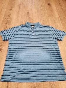 Patagonia Polo Men's Large 100% Organic Cotton Golf Shirt Blue Striped Logo - Picture 1 of 8