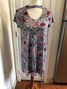 New Pink Rose Gray Pink Floral Stretchy Tunic Dress Size M - NWT - Picture 1 of 6