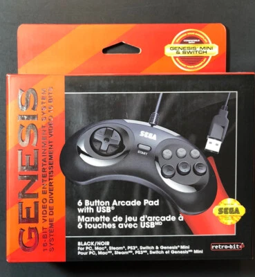Official Sega Genesis 6 Button Arcade Pad [ 10-Foot USB WIRED  / BLACK ] NEW - Image 1 of 4