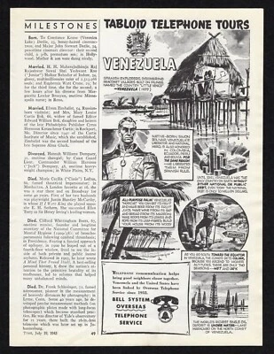 1943 Tabloid Telephone Tour Venezuela Bell System Oversea Little Venice Print Ad Foto 1 de 3
