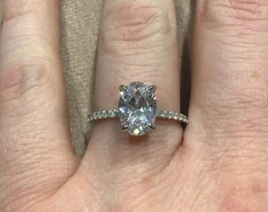 2.2 Carat Lab Created Diamond Oval Ring With Platinum Plated 925 Size N - Picture 1 of 10