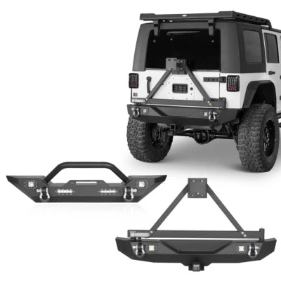 Parachoques delantero/trasero de acero texturizado con luces LED para Jeep Wrangler JK/JKU 2007-2018 Foto 1 de 4