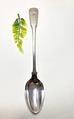 Sterling Silver English Long Serving Spoon 144 Gr. 1800's Monogrammed      ML - Image 1 of 4