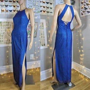 1990s Vintage Zum Zum Prom Dress Purple Mesh Glitter Mermaid y2k Jrs Size 5 - Picture 1 of 10
