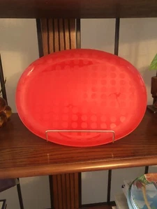 Red Oval BPA-Free Plastic Plates Set Of  8 12" Long Dotted Pattern - Picture 1 of 4
