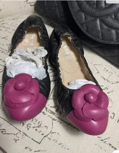 Chanel Ballet Flats Camellia Black Fusia Leather EU39 - Picture 1 of 10