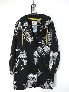 BNWT Joules Ladies Black & White Floral Right As Rain Waterproof Coat - Size 10 - Picture 1 of 13
