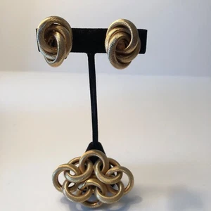 Hobe Vintage Brosche und Ohrringe Struktur Mattgold Love Knot Design - Bild 1 von 5