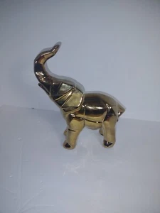 Ceramic Geometric Elephant Sculpture Statue Shiny Gold Color Finish 9 In High - Picture 1 of 10