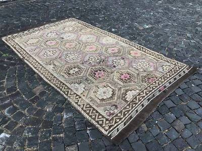 Tapete turco antigo tapete de área boêmio tapete Oushak tapete vintage tapete de lã feito à mão - Imagem 1 de 4