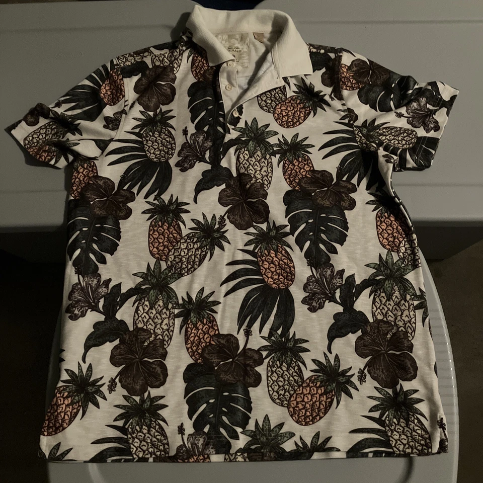 Rare Tasso Ella Island Floral Pineapple Polo Beige Green Men’s Shirt Medium - Image 1 of 4