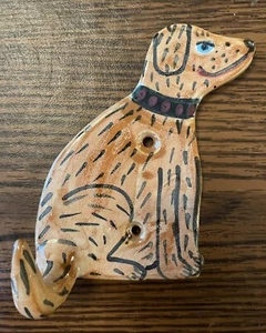 Glazed Art Pottery Dog Hook/Wall Hanger Handpainted NEW - Picture 1 of 8