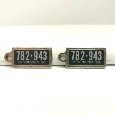 RARE MATCHING PAIR VTG Disabled Veterans Mini License Plate Key VIRGINIA 1956 - Image 1 of 4