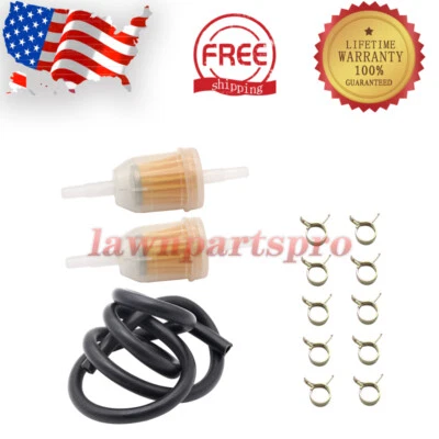 2x Motor Inline Gas Oil Fuel Filter For Meter 3-Foot  Fuel Hose Line + 10 Clamp - Image 1 of 4