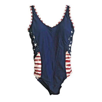 Roupa de banho Halcurt feminina bandeira americana dos EUA peça única vermelho branco azul NOVO - Imagem 1 de 4