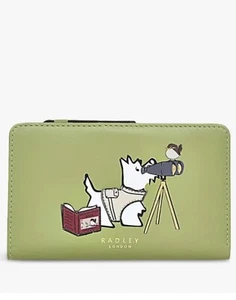 RADLEY Bird Watching Hosta Green Leather Medium Bifold Purse With Dust Bag - New - Picture 1 of 4