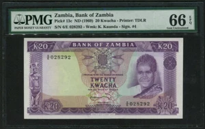 Zambia 1969, 20 Kwacha, P13c, Signature 4, PMG 66 EPQ GEM UNC - Picture 1 of 2