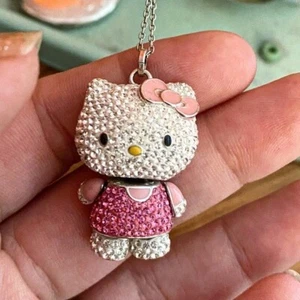 2Ct Moissanite Hello Kitty Necklace 14K White Gold Plated 925 Silver - Picture 1 of 9