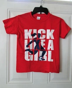 100% COTTON GILDAN GIRL SHORT SLEEVE RED SHIRT KICK LIKE A GIRL SZ XLarge NEW - Picture 1 of 2