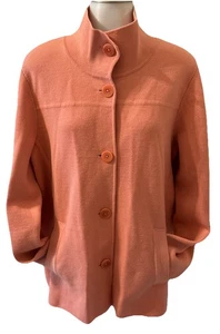 Talbots Woman’s Plus 1X Peach Merino Wool Sweater Blazer Jacket Pockets - Picture 1 of 14