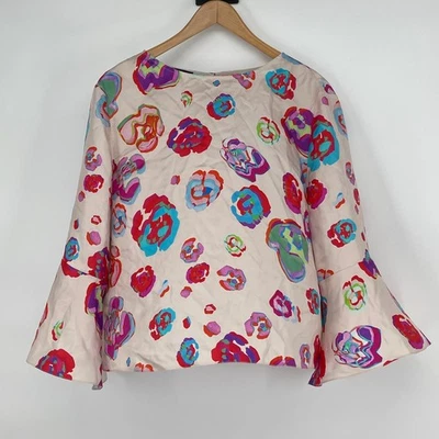 Blusa de seda Emporio Armani 12 abstracta floral manga campana top diseñador de lujo Foto 1 de 4