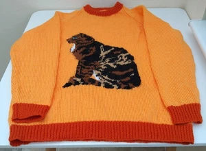 "NEW" "TORTOISESHELL CAT" DK HAND KNITTED INTARSIA VINTAGE PATTERN JUMPER - Picture 1 of 6