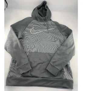 Nike Sweatshirt Mens Medium Gray White Standard Fit Pullover Hoodie Swoosh Sport - Picture 1 of 8