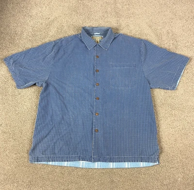 Jamaica Jaxx 100% Silk Check Button-Up Shirt Mens Size Large Blue Short Sleeve - Image 1 of 4