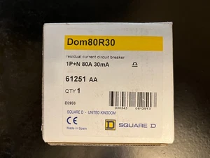 Square D Dom80R30 80A 30mA RCCB/RCD Brand new and boxed - Picture 1 of 4