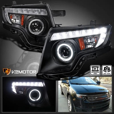 Black Fits 2007-2010 Ford Edge LED Halo Projector Headlights Lamps Left+Right - Image 1 of 4