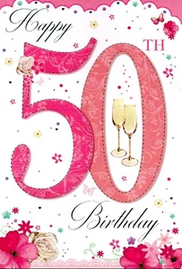 AGED 50 'HAPPY 50TH BIRTHDAY' GREETINGS CARD AND MATCHING ENVELOPE 5" X 7" - Picture 1 of 3