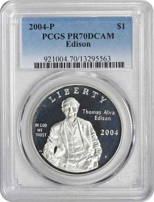 2004-P Edison Silver Commemorative Dollar PR70DCAM PCGS Proof 70 Deep Cameo - Image 1 of 2