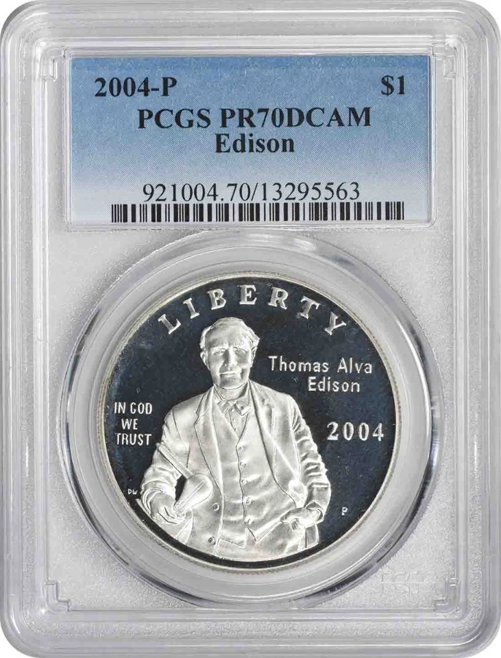 2004-P Edison Silver Commemorative Dollar PR70DCAM PCGS Proof 70 Deep Cameo - Image 1 of 2