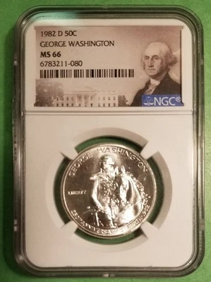 1982 D 50c UNC Silver Washington 250th Anniversary NGC MS 66 - Image 1 of 3