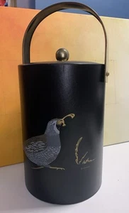 Vintage COUROC OF MONTERERY Ice Bucket Black Gold Qual Bird MCM Decor - Picture 1 of 11