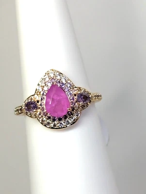 Anillo Bomb Party Talla 8 "En Puntos Perfectos" Púrpura Fluorita/Cuarzo sobre Oro Foto 1 de 4