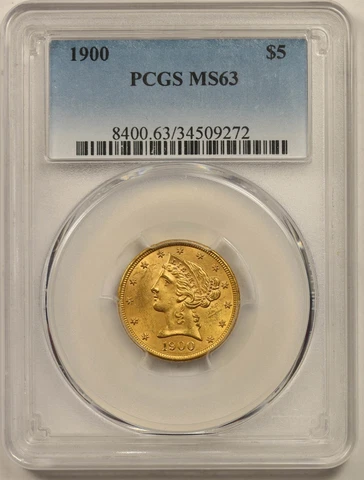 1900 $5 PCGS MS 63 Liberty Head Gold Half Eagle Cover