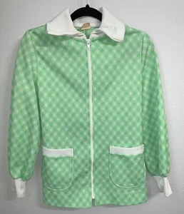 Vintage Catalina Sportwear Damen grün und weiß karierte Jacke Reißverschluss Gr. 6 - Bild 1 von 7