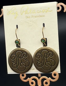 NWT Liz Palacios Initial Design Leverback Earrings With Swarovski Crystal - Picture 1 of 11