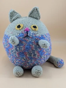 New Hand Crocheted 10" Round Colorful Cat w Long Tail - Picture 1 of 10