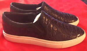 Ash Men's Black CROCODILE EMBOSSED LEATHER SLIP ON SHOES 45 EU Patrick Ithier - Picture 1 of 6
