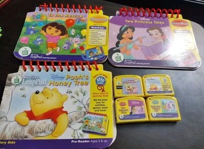 Mixed Lot Leap Frog My First LeapPad 5 Catridges & 3 Books  Dora Pooh SpongeBob  - Image 1 of 4